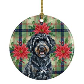 Black Portuguese Water Dog Christmas PoinsettIas Ceramic Ornament Christmas Tree Hanging Decorations for Home Christmas Holiday, Party, Gift, 3 i