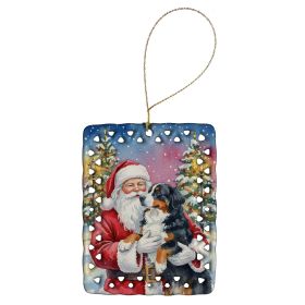 Bernese Mountain Dog with Santa Claus Porcelain Ornament Christmas Tree Hanging Decorations for Home Christmas Holiday, Rectangle, Gift, Multicol